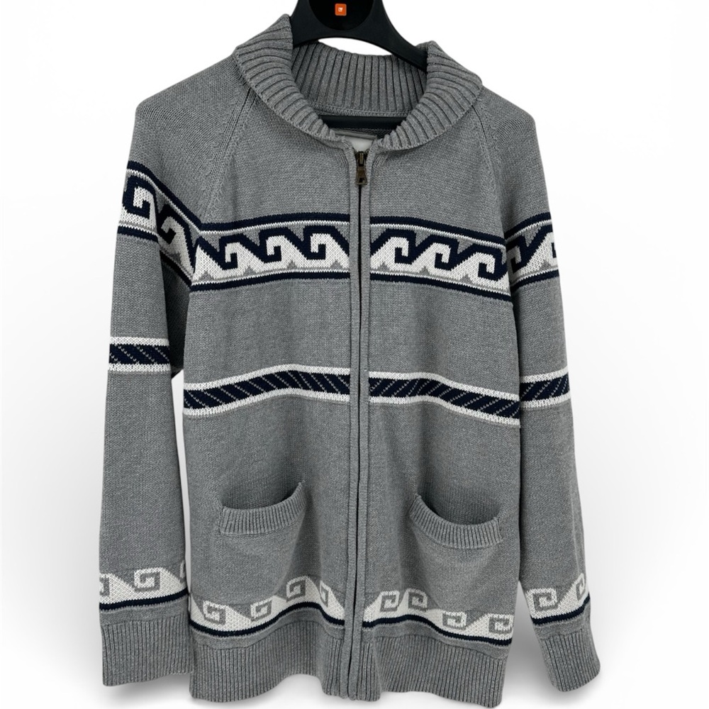 Men's LONG WHARF SUPPLY CO EUC Edgarton SeaWell Full Zip Sweater-Gray Blue Large